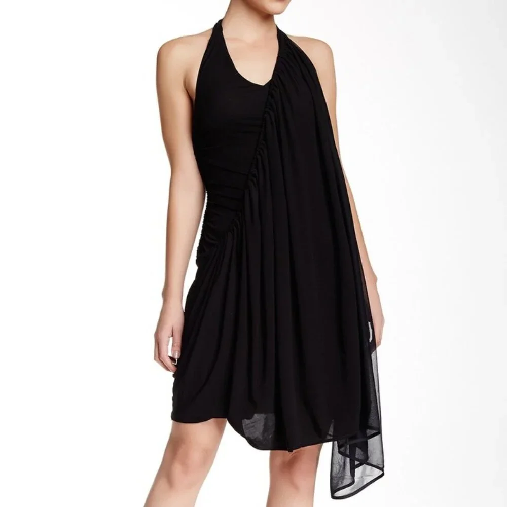 L.A.M.B. Asymmetric Knit Cape Halter Dress